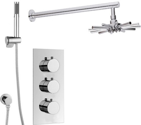 Larger image of Hydra Showers Triple Thermostatic Shower Set, Handset & Star Head.