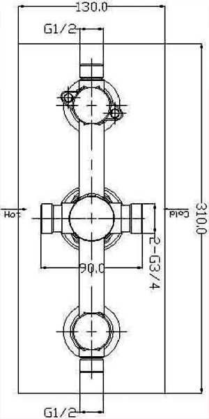 Technical image of Hydra Showers Triple Thermostatic Shower Set, Handset & Star Head.