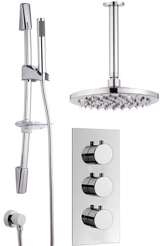 Larger image of Hydra Showers Triple Thermostatic Shower Set, Slide Rail & Round Head.