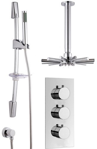 Larger image of Hydra Showers Triple Thermostatic Shower Set, Slide Rail & Star Head.