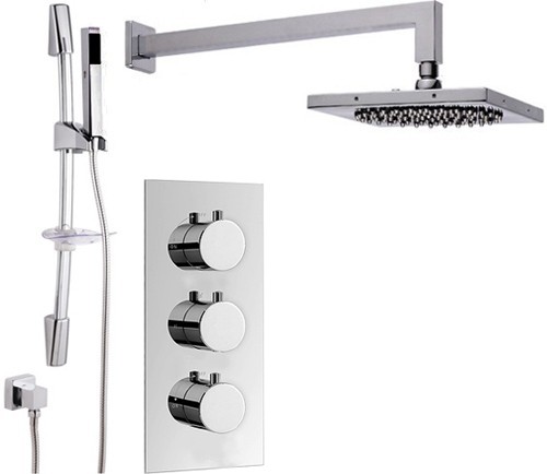 Larger image of Hydra Showers Triple Thermostatic Shower Set, Slide Rail & Square Head.