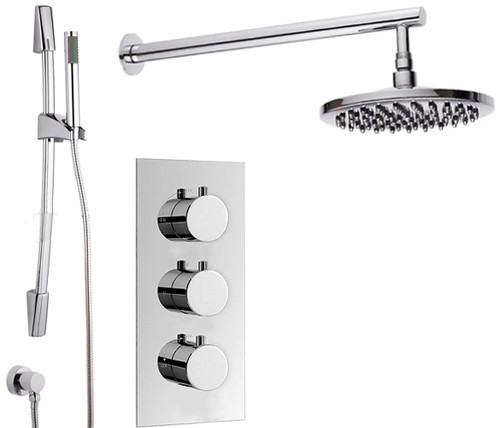 Larger image of Hydra Showers Triple Thermostatic Shower Set, Slide Rail & Round Head.