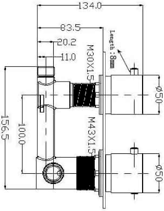 Technical image of Hydra Showers Twin Concealed Thermostatic Shower Valve (Chrome).