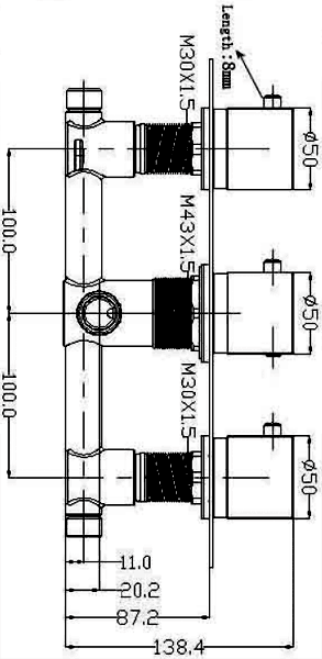 Technical image of Hydra Showers Triple Concealed Thermostatic Shower Valve (Chrome).