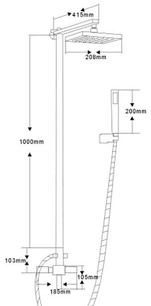 Technical image of Hydra Showers Manual Shower Set With Valve, Riser & Shower Head.