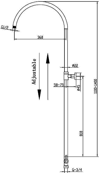 Technical image of Hydra Showers Thermostatic Bar Shower Valve Set With Star Head.