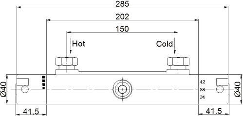 Technical image of Hydra Showers Thermostatic Bar Shower Valve Set With Star Head.