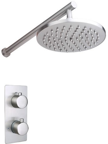 Larger image of Hydra Showers Twin Thermostatic Shower Valve & 8in Head (Brushed Steel).