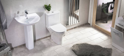 Example image of Oxford Spek Bathroom Suite With Toilet, Slimline Seat, Basin & Full Pedestal.