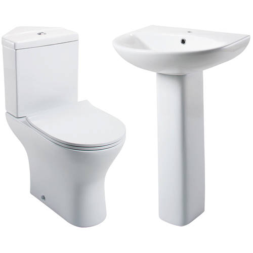 Larger image of Oxford Spek Bathroom Suite With Corner Toilet, Seat, Basin & Full Pedestal.
