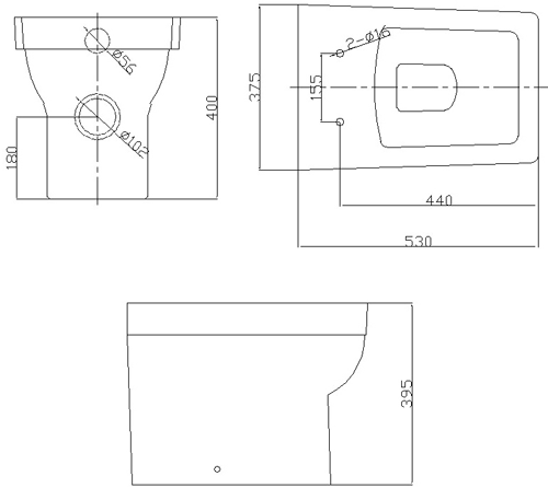 Technical image of Oxford Dice Back To Wall Toilet Pan & Soft Close Seat.