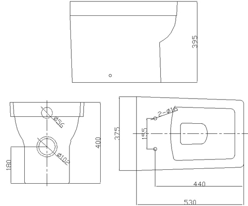 Technical image of Oxford Dice Back To Wall Toilet Pan & Heavy Duty, Soft Close Seat.