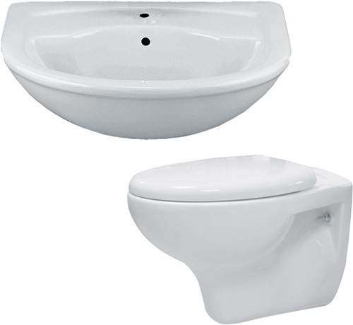 Larger image of Hydra 2 Piece Bathroom Suite With Wall Hung Toilet & Semi Recess Basin.