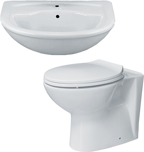 Larger image of Hydra 2 Piece Bathroom Suite With Back To Wall Toilet & Semi Recess Basin.