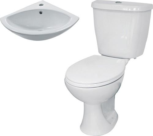 Larger image of Hydra 3 Piece Bathroom Suite With Toilet & Corner Basin.