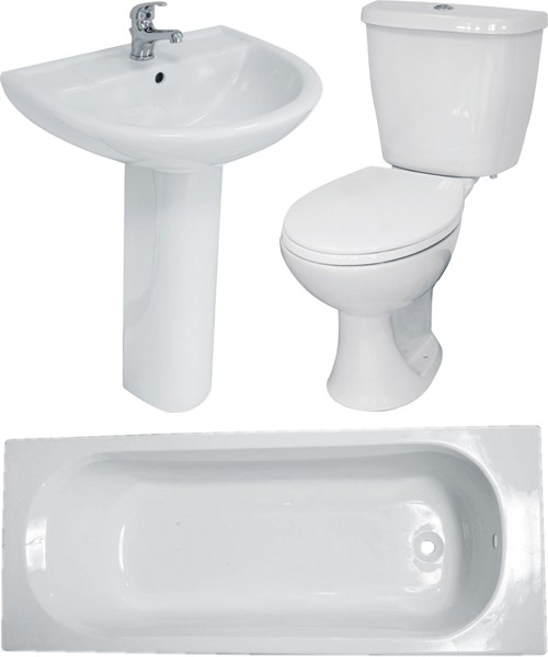 Larger image of Hydra Bathroom Suite With Toilet, Basin, Pedestal & Bath (No Tap Hole Bath).