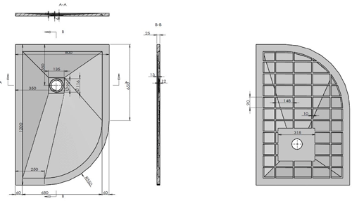 Technical image of Slate Trays Offset Quad Shower Tray With Waste 1200x800 (Anthracite, LH).