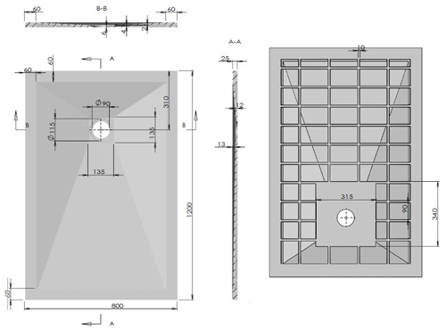 Technical image of Slate Trays Rectangular Shower Tray With Waste 1200x800mm (Anthracite).