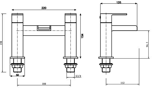 Technical image of Hydra Waterfall Waterfall basin & Bath Filler Tap Set (Chrome).