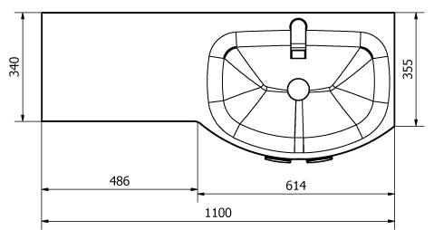 Technical image of Italia Furniture Vanity Unit Pack With BTW Unit & White Glass Basin (LH, White).