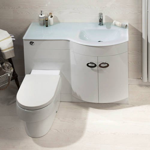 Larger image of Italia Furniture Vanity Unit Pack With BTW Unit & White Glass Basin (RH, White).