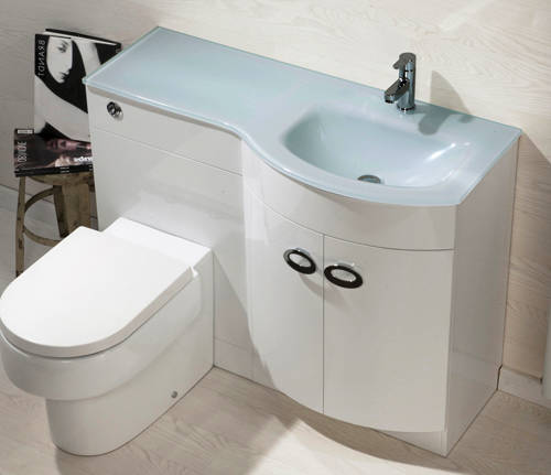 Example image of Italia Furniture Vanity Unit Pack With BTW Unit & White Glass Basin (RH, White).