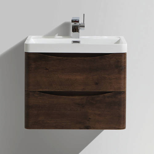 Larger image of Italia Furniture 600mm Wall Mounted Vanity Unit With Basin (Chestnut).