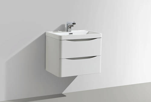 Example image of Italia Furniture 600mm Wall Mounted Vanity Unit With Basin (White Ash).