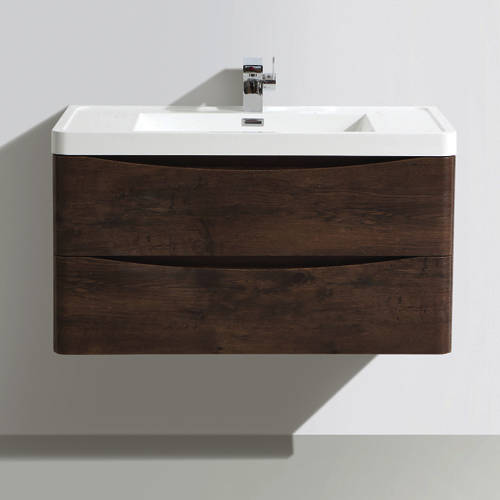 Larger image of Italia Furniture 900mm Wall Mounted Vanity Unit With Basin (Chestnut).