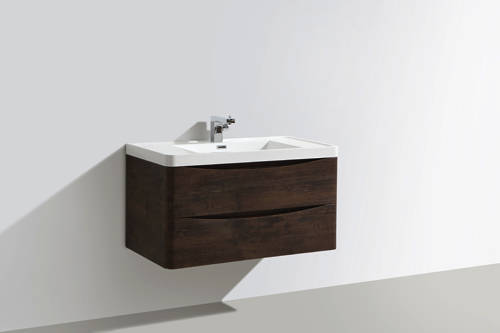 Example image of Italia Furniture 900mm Wall Mounted Vanity Unit With Basin (Chestnut).