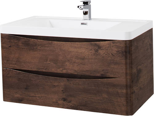 Example image of Italia Furniture 900mm Wall Mounted Vanity Unit With Basin (Chestnut).