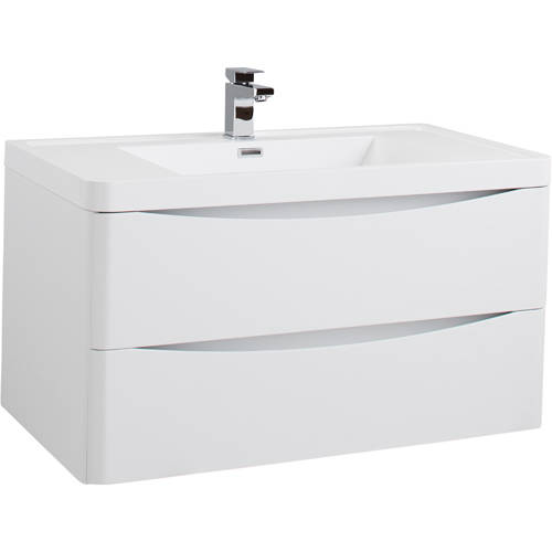 Larger image of Italia Furniture 900mm Wall Mounted Vanity Unit With Basin (White Ash).