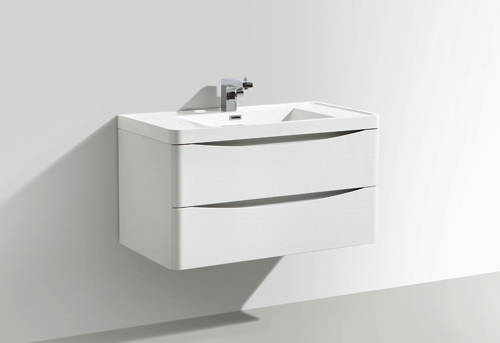 Example image of Italia Furniture 900mm Wall Mounted Vanity Unit With Basin (White Ash).