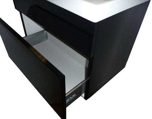 Example image of Hydra Wall Hung Vanity Unit With Drawer & Basin (Black), Size 600x390mm.