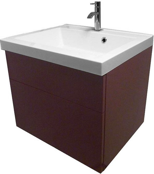 Larger image of Hydra Wall Hung Vanity Unit With Drawer & Basin (Burgundy), 600x500mm.