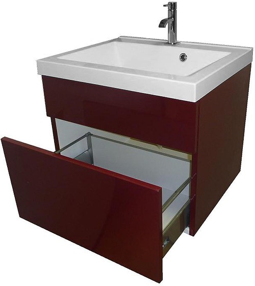 Example image of Hydra Wall Hung Vanity Unit With Drawer & Basin (Burgundy), 600x500mm.