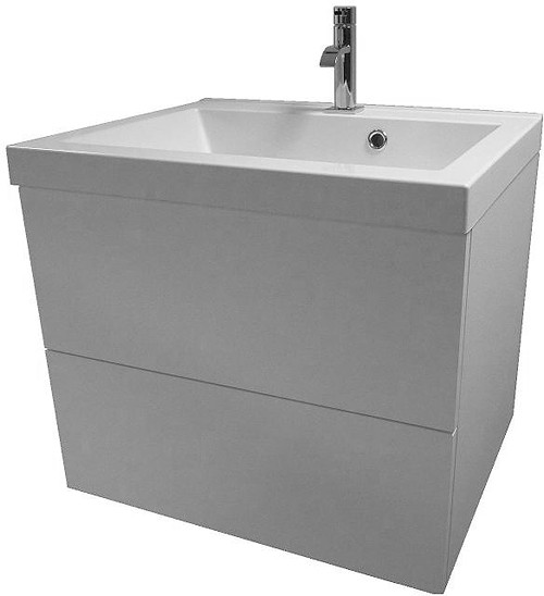 Larger image of Hydra Wall Hung Vanity Unit With Drawers & Basin (Harlow White), 600x500mm