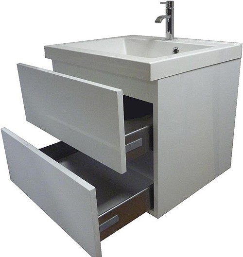 Example image of Hydra Wall Hung Vanity Unit With Drawers & Basin (Harlow White), 600x500mm