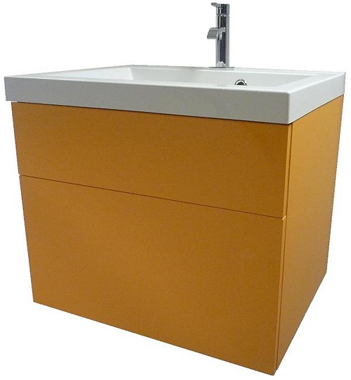 Larger image of Hydra Wall Hung Vanity Unit With Drawer & Basin (Orange), 600x500mm.