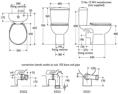 Technical image of Ideal Standard Studio 4 Piece Bathroom Suite.