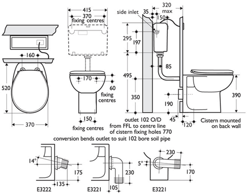 Technical image of Ideal Standard Studio Back To Wall Toilet Pan And Seat.