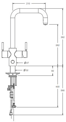Technical image of InSinkErator Hot Water 4N1 U Shape Steaming Hot Kitchen Tap (Velvet Black). CLEARANCE.