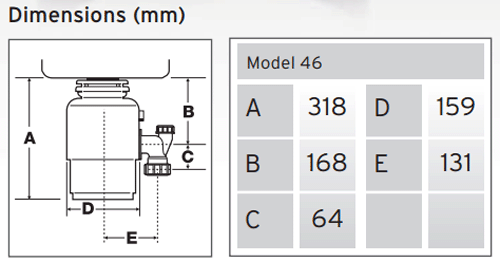 Technical image of InSinkErator Model 46 Continuous Feed Waste Disposal Unit & Air Switch