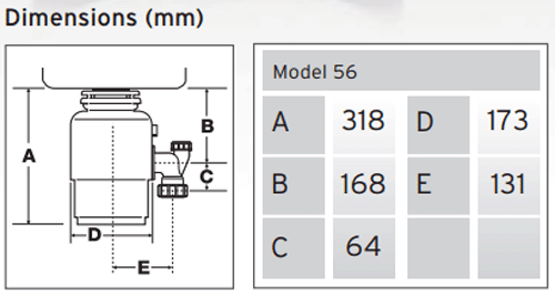 Technical image of InSinkErator Model 56 Continuous Feed Waste Disposal Unit & Air Switch.