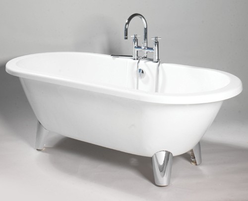 Larger image of Hydra Mayfair 1760 Modern roll top (flat top) bath with chrome feet.