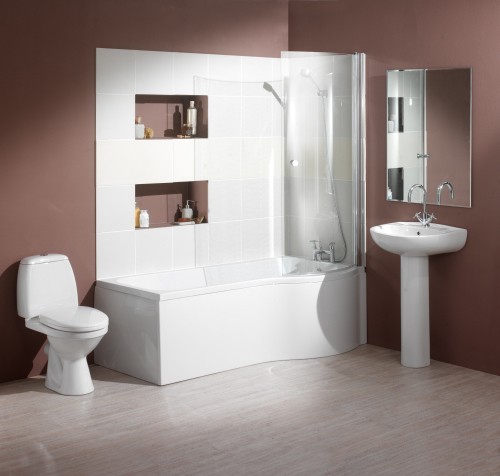 Larger image of Hydra Complete Shower Bath Suite (Right Hand). 1500x750mm.