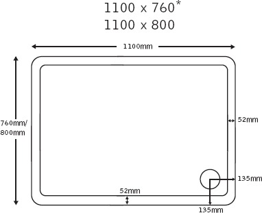 Technical image of JT40 Fusion Slimline Rectangular Shower Tray. 1100x760x40mm.