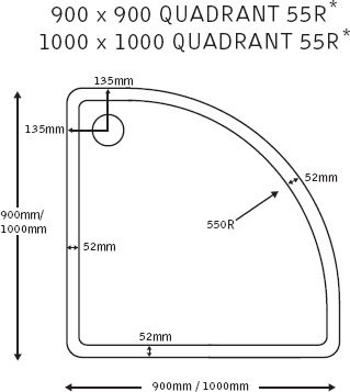 Technical image of JT40 Fusion Slimline Quadrant Shower Tray. 900x900x40mm.