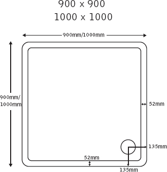 Technical image of JT40 Fusion Slimline Matt Square Shower Tray. 1000x1000x40mm.