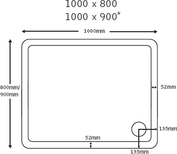 Technical image of JT40 Fusion Slimline Matt Rectangular Shower Tray. 1000x900x40mm.